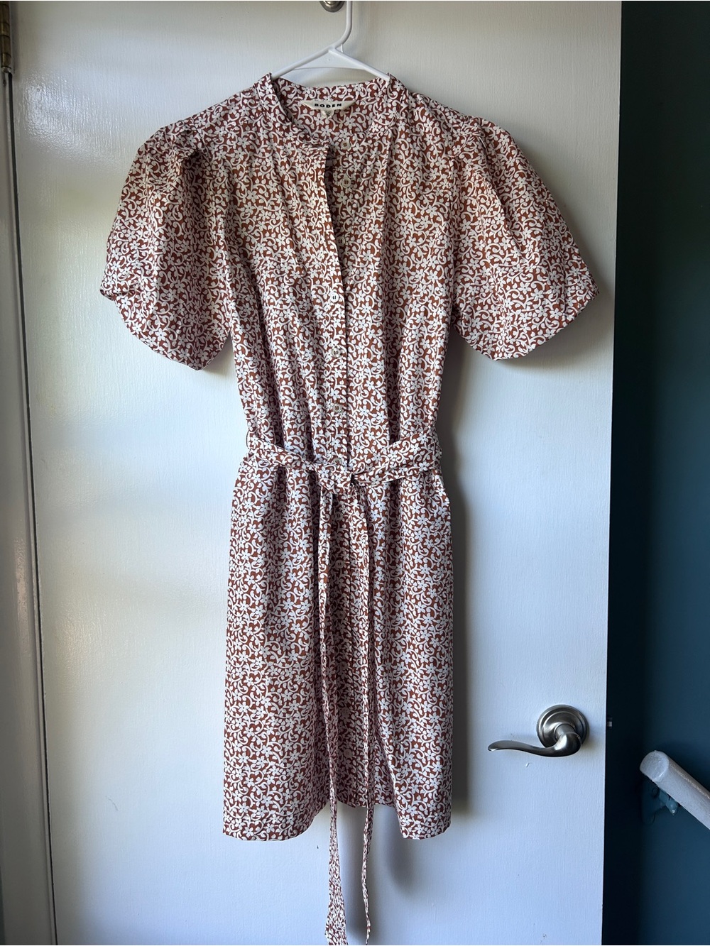 Boden Rust and Cream Floral Button-Front Dress